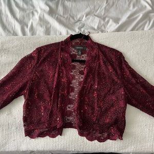 Burgundy sequin and lace jacket. Perfect over a sleeveless or strapless dress.